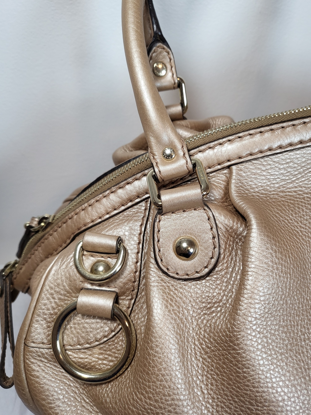Gucci AUTHENTIC Metallic Champagne Leather Satchel Bag
